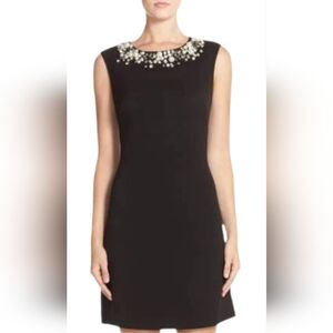 Eliza J black rayon blend knit sleeveless chunky rhinestone pearl sheath dress 8